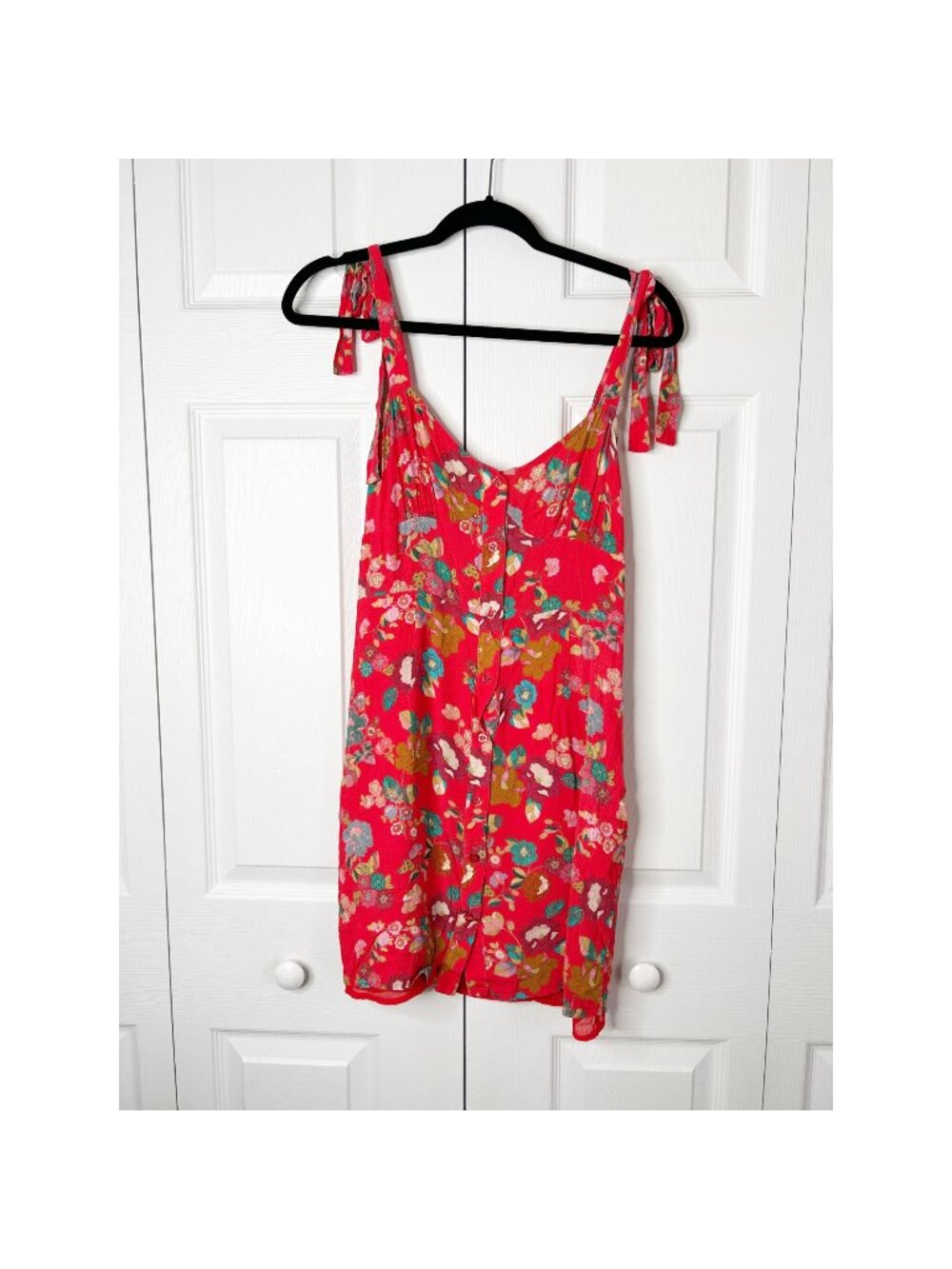 Andamane Donna Red Floral Print Tie Shoulder Mini Dress Women's Size Medium M
